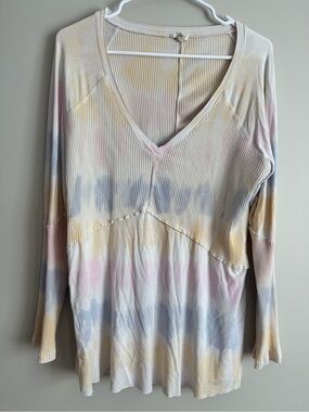 Pol Pink pastel tie dye rainbow 🌈 ribbed long sleeved boho tunic top large